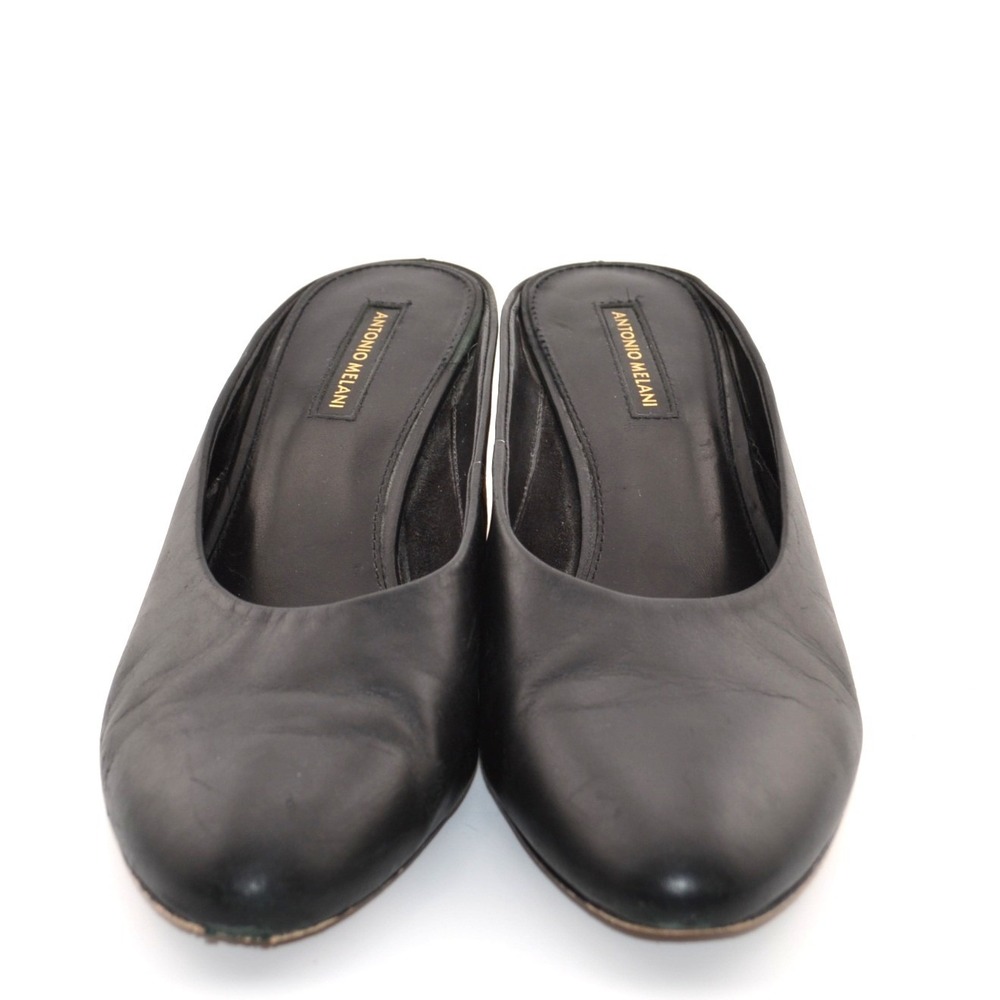 Antonio Melani Leather Mule Heels Office Evening Fall Black Gold Slip On 8.5 - Picture 8 of 9